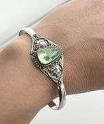 925 Sterling Silver Ornate Vintage  Filigree design Green Smithsonite Cuff Bracelet
