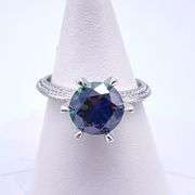 Sparkljng 14 Kt White Gold Plate 3 Ct VVs1 Deep Purple Blue Moissanite Ring