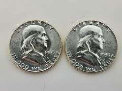 (2) 1955 Franklin Half Dollars, 90% Silver