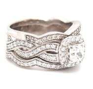 10kt White gold 0.50ct cushion cut and diamond halo wedding set