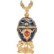 Vintage-Style Gold-Plated Enamel Fabergé Egg Jewelry Box with Crown Eagle Accent