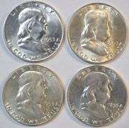 4 Choice BU Franklin Half Dollars with FBL. 2 1953 & 2 1953-D