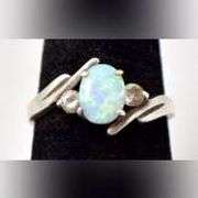 Opal and CZ Gemstone Ring in Sterling Silver .