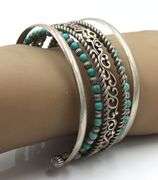 925 Sterling Silver Carolyn Pollack Multi strand Turquoise Cuff