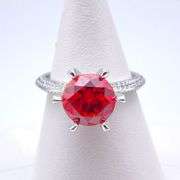 Sparkljng 14 Kt White Gold Plate 3 Ct VVs1 Hot Cherry Red Fire Moissanite Ring