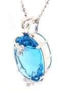 14kt White gold 16ct blue topaz and diamond accent pendant on chain