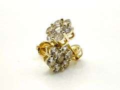 Dazzling Yellow Gold Plate Sparkling 7 Stone CZ Flower Earrings
