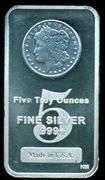 Morgan Silver Dollar Design 5 Troy Oz. pure .999 Silver Bar
