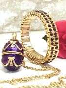 Imperial Amethyst Egg Pendant & Bracelet Set – 24K Gold Accents – Regal Bridal Gift for Her