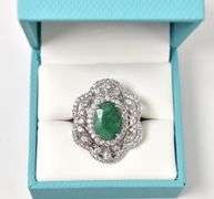 Stunning 7.75CTW Natural Emerald & White Sapphire Gemstone Ring in Sterling Silver