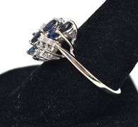 Sparkling 14K White Gold Blue Sapphire Gemstone and Diamond Ring