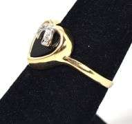 Delightful 10K Yellow Gold Black Onyx Heart Ring with Diamond Accents