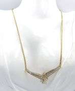 14kt Yellow gold baguette and round diamond V necklace