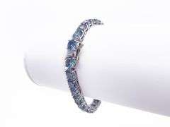 18 Kt White Gold Plate Magnificant 27 Cttw Deep Cobalt Blue Purple Amber Fire Moissanite Tennis Brac