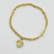 14KT Yellow Gold Rolo Link Engraved Love Always 50Th Heart Charm Bracelet