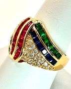 14 Kt. Yellow Gold Plate 4.75 Ct Simulated Ruby, Sapphire, and Emerald Ring
