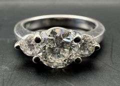 14K White Gold Three Stone Round Brilliant Cut Diamond Ring