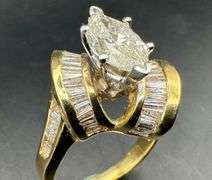 14K Yellow Gold Marquise Cut Diamond Ring of 3.85