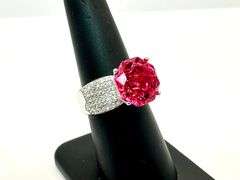 Beautiful 14 Kt White Gold Plate 5 Ct Simulated Pink Rose Red Ruby Ring. This fancy Rose Cut Solitai