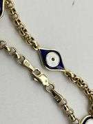 14KT Yello Gold Two Differtent Anemel Color Evil Eye With Rolo link Chain