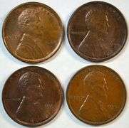 4 Diff. Uncirculated 'P' Mint Lincoln Cents 1909 to 1912