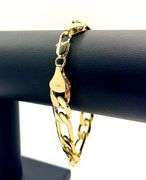 Sharp Italian 34.4 Gram 14 K Yellow Gold Plate Figaro Bracelet