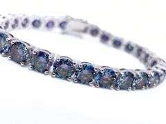 18 Kt White Gold Plate Magnificant 27 Cttw Deep Cobalt Blue Purple Amber Fire Moissanite Tennis Brac