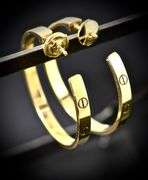 Cartier "Love" 18K Yellow Gold Large J Hoop Earrings