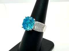 Stunning  White Gold Plate 5 Ct Rose Cut Simulated Blue Topaz Ring