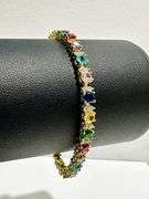 Beautiful Gold Plated Mixed Color Simulated Sapphire Tennis Bracelet