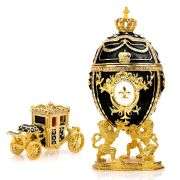 Royal Imperial Black Russian Fabergé Egg Replica with Black Carriage