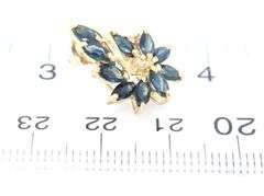 14kt Yellow gold marquise blue sapphire and diamond accent flower leaf stud earrings
