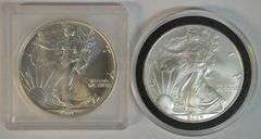 Superb Gem BU 1991 & 2004 $1 Silver Eagle coins