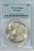 Nearly Gem BU 1921 Morgan Silver Dollar. PCGS MS64