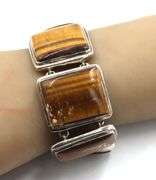 Vintage 925 sterling silver Tiger eye square link adjustable bracelet