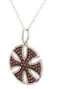 10kt White gold IR Reddish brown and white diamond pendant on chain