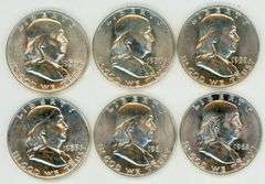Six (6) Different Choice to Gem BU Franklin Half Dollars with FBL