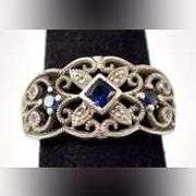 Blue Sapphire and Diamond Ring in Sterling Silver .