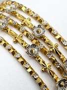 22KT Solid Yellow Gold Hand Made Set Of Five White Gold Flowe Design And Diamond Cut Finish Bangles