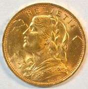 Superb Gem BU 1922 Swiss 20 Francs Gold Piece