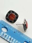 925 Sterling Silver Square Spiny Oyster  Adorned With Small silver Dots Earrings