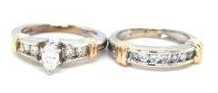 14kt White gold 0.70ctw marquise and round brilliant cut channel set diamond wedding set