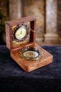 Collectible Brass Sundial Compass with Rosewood Box