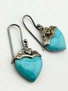 925 Sterling Silver Turquoise Heart Shaped Dangle Earerings