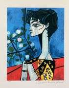 Collectible Pencil Numbered Pablo Picasso, Jacqueline Roque With Flowers