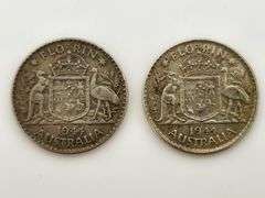 (2) 1944 Australia Florin, Sterling Silver
