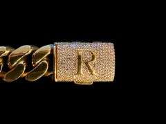 Sharp Yellow Gold Plated Monogramed Initial "R" Curb Link Bracelet