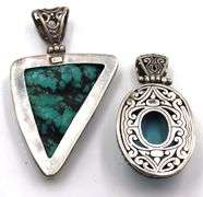 Lot of 2 Vintage 925 sterling silver turquoise pendants