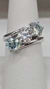 Dazzling 3 Stone 4.75 Ct White Ice Blue Fire Moissanite Ring