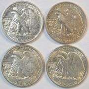 4 Diff. Nice lustrous 'P' Mint Walking Liberty Half Dollars 1936 to 1945